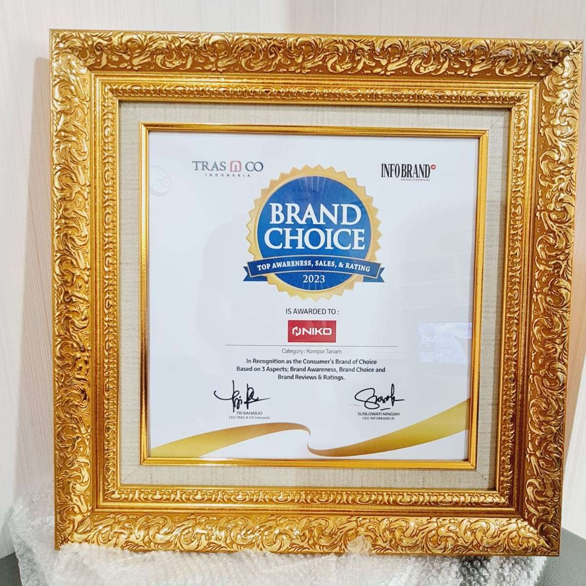 Niko Raih Brand Choice Award 2023, Kategori Kompor Tanam