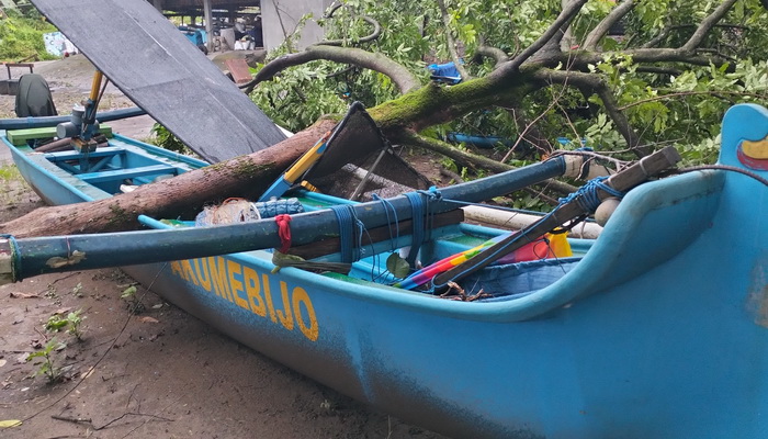 Hujan Angin, Perahu Nelayan di Tabanan Tertimpa Pohon