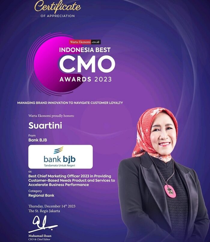 Direksi bank bjb Raih Best CMO Award 2023, Mampu Jaga Pertumbuhan dan Inovasi Bisnis