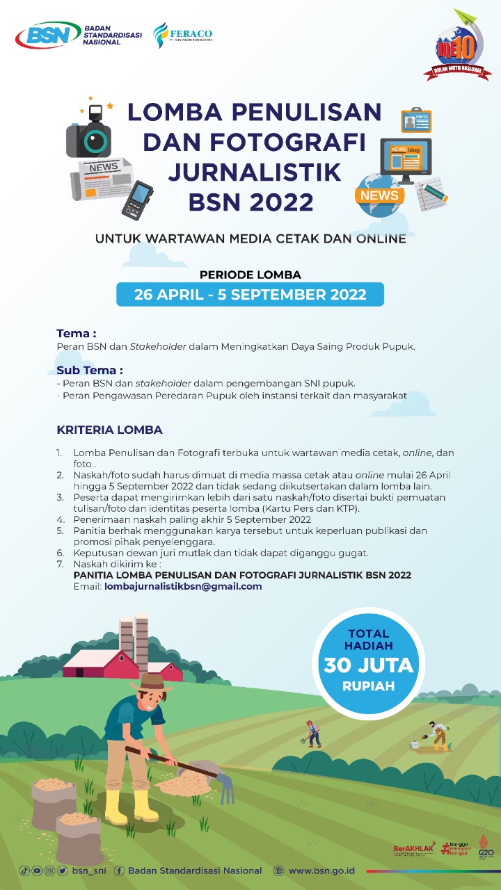 Dorong Penerapan dan Pengawasan SNI Pupuk, BSN Gelar Lomba Penulisan 2022