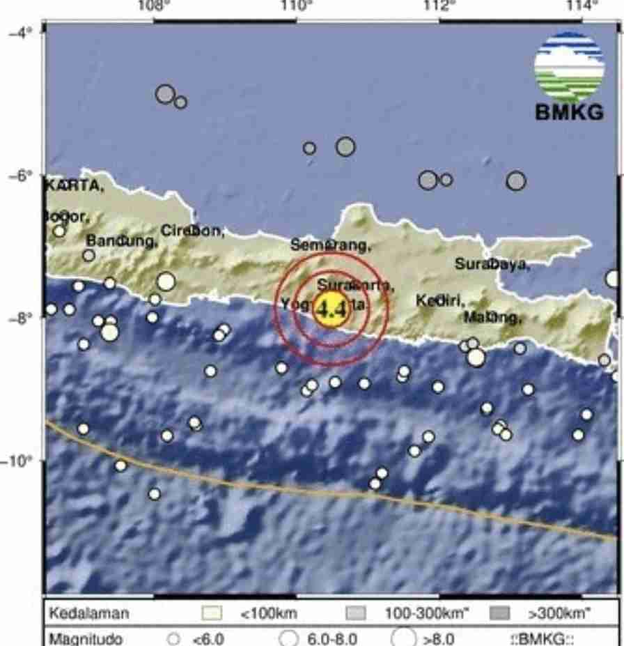 Gempa Tektonik Magnitudo 4,5 Guncang Yogyakarta