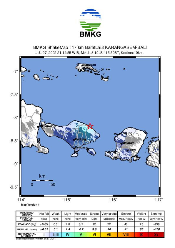 Gempa Tektonik Berkekuatan M4,1 Guncang Wilayah Karangasem